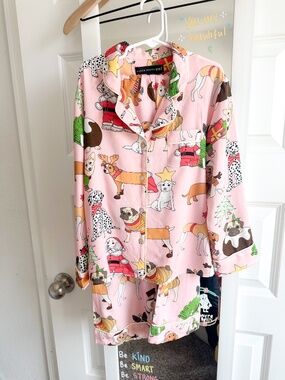 KAREN MABON KIDS Holiday All over print Christmas Dogs Pyjama Set Pink 8-9Y
